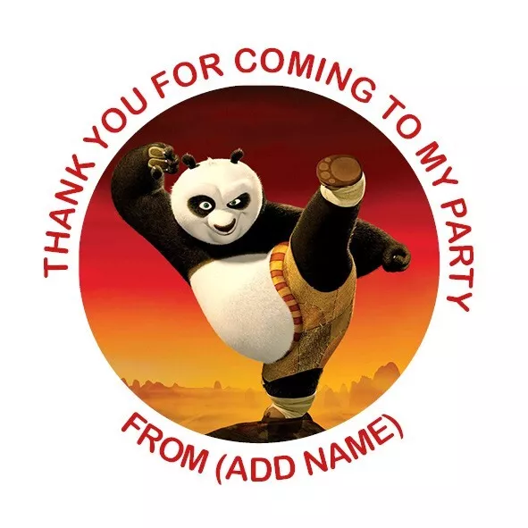 24 x Personalised for Kung Fu Panda Birthday Stickers, party, favours 45mm