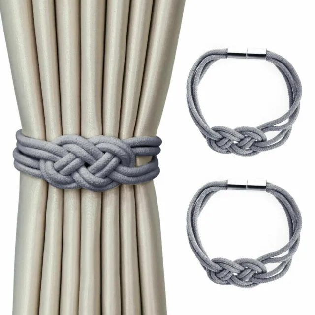 1Pair Curtain Tie Backs Magnetic Rope Buckle Holder Tieback Clips Home Window 11