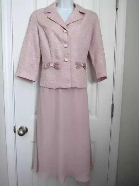 KORET~ Vintage Formal Blush Brocade 3/4 Sleeve Jacket & Crepe Skirt Suit ~ 10P