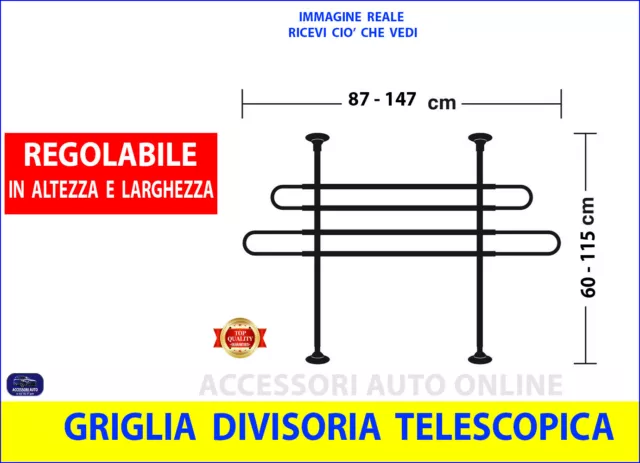 Griglia Barra Divisoria Telescopica 2 Elementi Separatore Baule Auto Cani