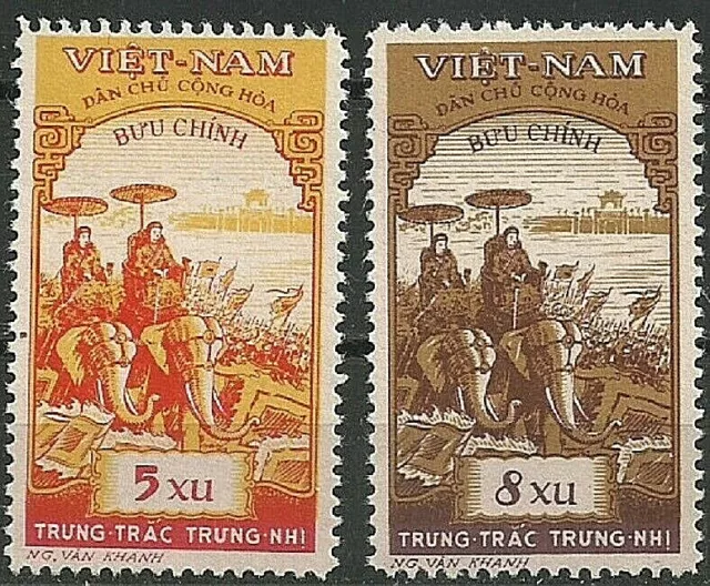 North Vietnam Stamps: 1959 Trung Sisters. Set of 2.  Mint Never Hinged