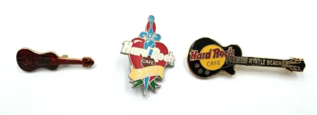 Vintage Hard Rock Cafe 1971 London 25 Yrs Anniversary+ Myrtle Beach + Guitar Pin