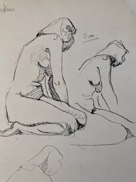 Muy Hermoso Dibujo Tinta Mujer Desnuda Desnudo Perkins Firmado Erótico 60