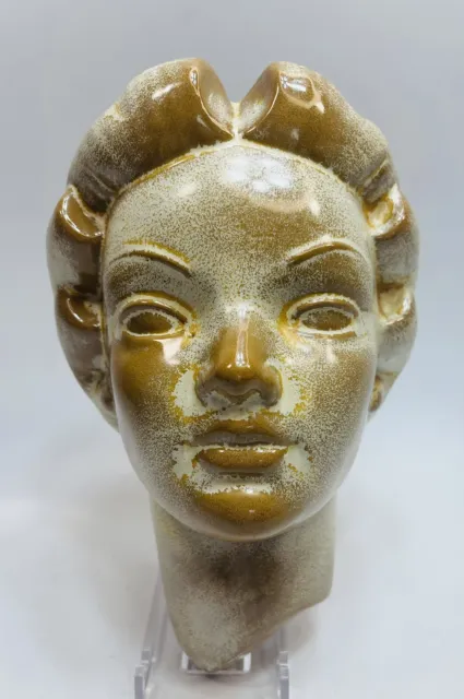 VTG FRANKOMA Art Pottery Wall Pocket Phoebe Woman Lady Mask #730 Tan Desert Gold 2