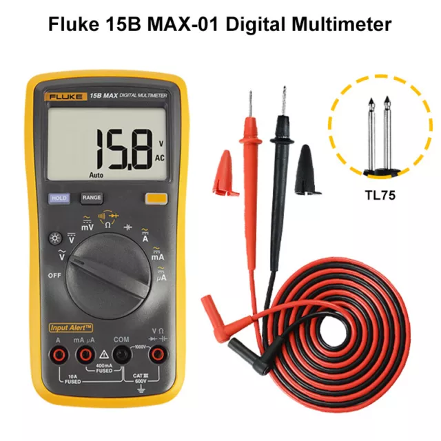 Fluke 15B/17B MAX Digital Multimeter Audible/Visual Alarm CATIII 600V AC/DC