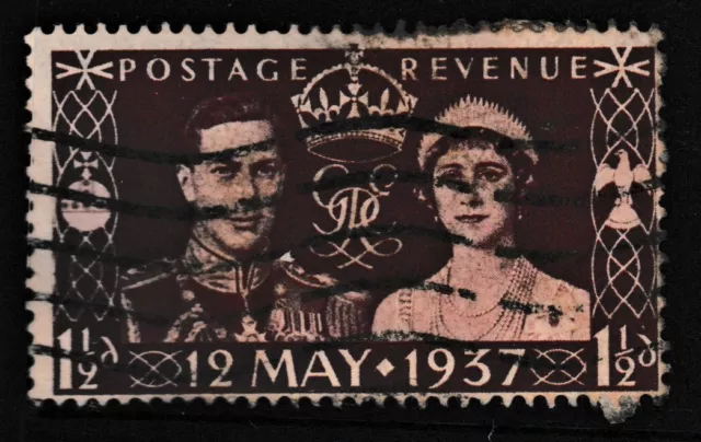 USED 11/2d BROWN " KING GEORGE VI AND QUEEN ELIZABETH - CORONATION " UK 1937