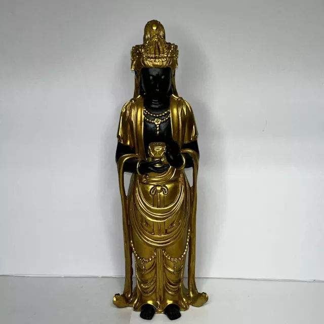 GODDESS GUAN YIN Statue Sculpture Buddha God Gold Standing Resin 13 ...