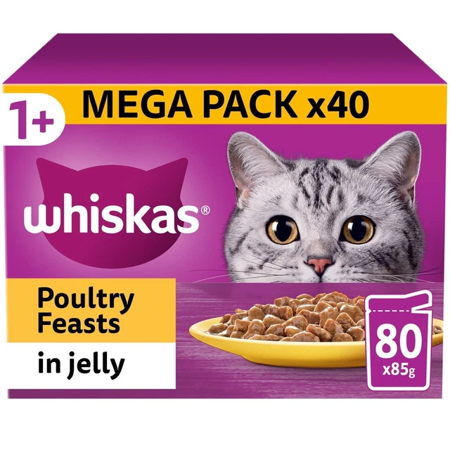 Whiskas Poultry Feasts Adult Wet Cat Food Pouches in Jelly (40x85g)