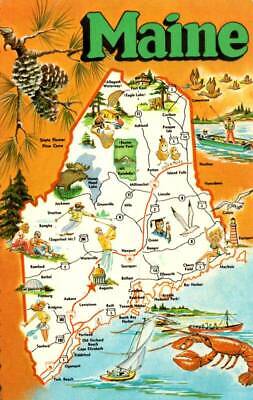 Postcard Pictorial Map Pine Tree State Maine ME Vintage Postcard