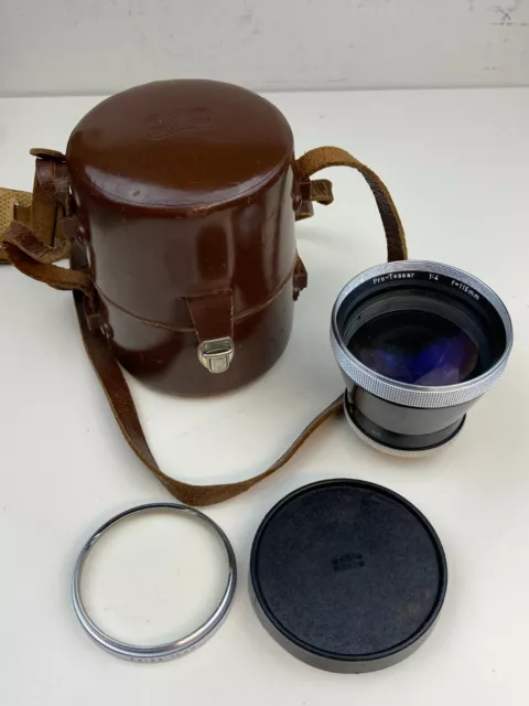 Carl Zeiss Pro-Tessar 115mm 1:4 Lens in a Zeiss Ikon Leather Case Ship Worldwide