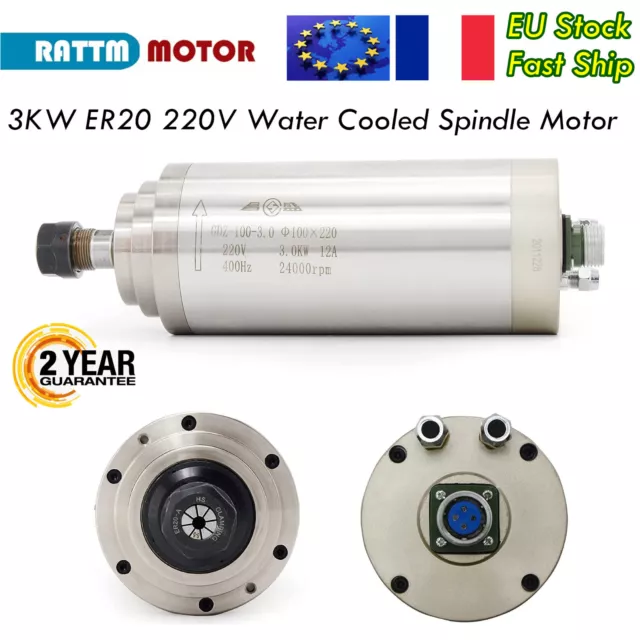 「FR」CNC 3KW 220V Water Cooled Engraving Spindle Motor ER20 4Bearing 24000RPM 12A