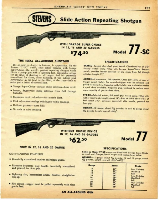 1954 Print Ad of Stevens Model 820-SC Super-Choke Pump Action Shotgun