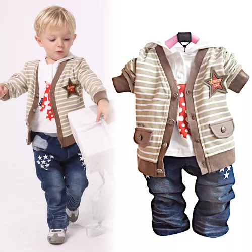 Kleinkind Junge 3-teiliges Outfit Set Freizeit Party Anzug Größe 1-4 Jahre Jacke + Top + Hose