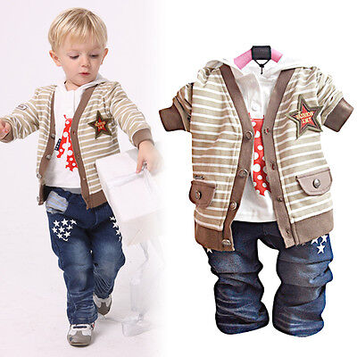 Toddler Boy 3 PC Outfit Set Casual Party Suit Size 1-4 Years Jacket+Top+trousers