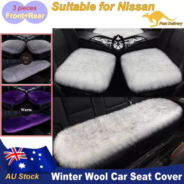 Winter Faux Wool Car Seat Covers For Nissan 3pcs Full Set Cushion Mat Front Rear