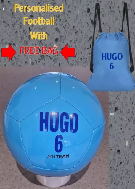 PERSONALISED FOOTBALL + FREE BAG- Gift - Footie Fan-Size 3 / 4 / 5- Club name
