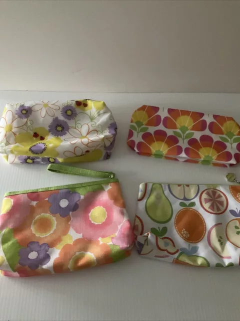 lot of 4 Clinique Cosmetic Makeup Bags  Multicolor with yellow flowers or fruit