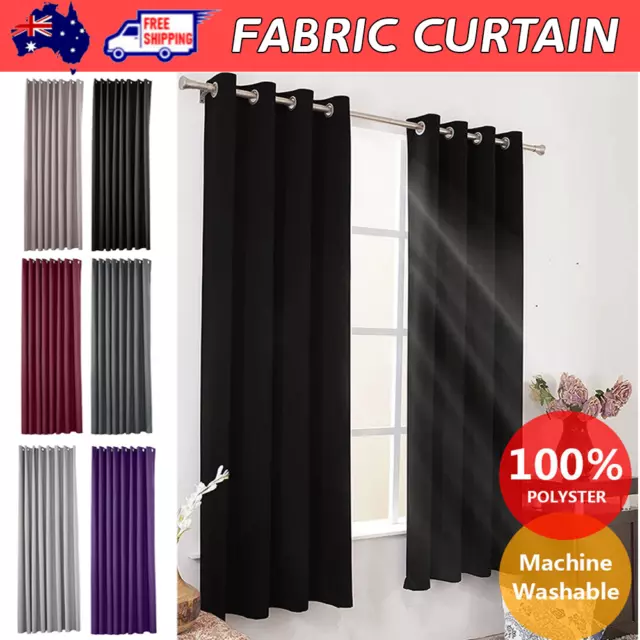 2X Blockout Curtains Blackout Window Curtain Draperies Pair Eyelet Bedroom Decor