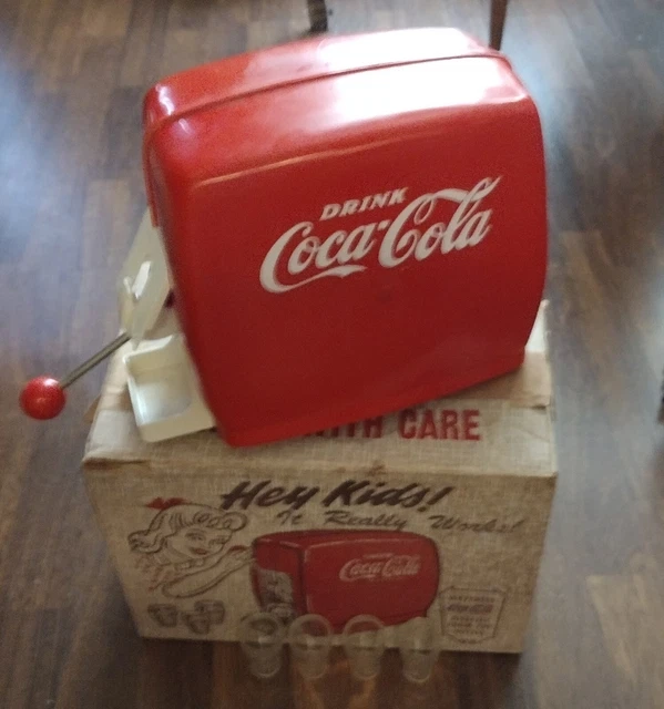Vintage Coca Cola dispenser toy for kids in a orig. box 1950s (with 4 glasses)