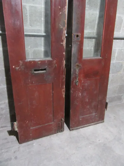 ~ Antique Oak Double Entrance French Doors Beveled Glass ~ 44 X 87 ~ Salvage 14