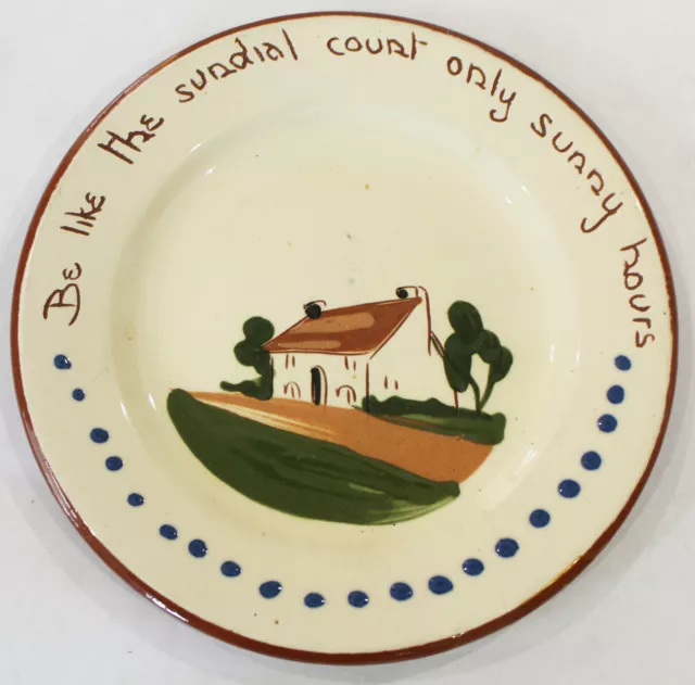 Vintage Dartmouth Pottery Devon Hand Made England  Motto Plate Sunny hours