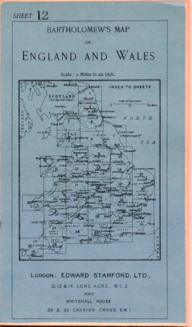 1923 Bartholomew's Map England And Wales - Sheet 12 - Edward Stanford Ltd