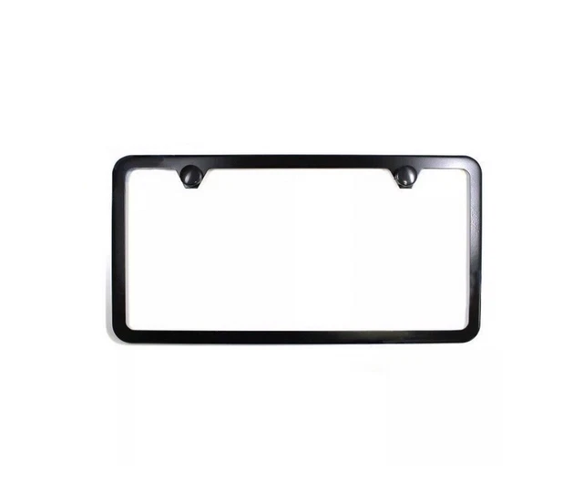 STAINLESS STEEL LICENSE PLATE FRAME 1pc SLIM BLACK SCREW CAPS For Dodge