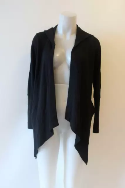 Womens Splendid Black Hooded Waffle Knit Open Asymmetrical Cardigan Sweater XS *