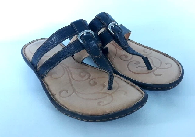 Born Thong Slide Sandals Womens Size 8 / 39 M  Leather Comfy Flip Flops Black