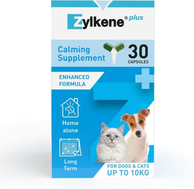 Zylkene PLUS | Calming Supplements for Cats & Dogs up to 10kg | 30 Capsules