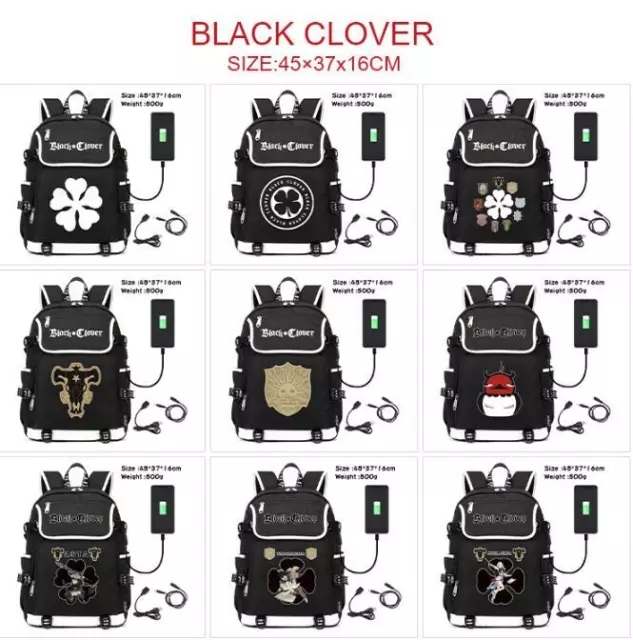 Anime Black Clover Asta Yuno Canvas Backpack School Bag USB Travel Laptop Bags