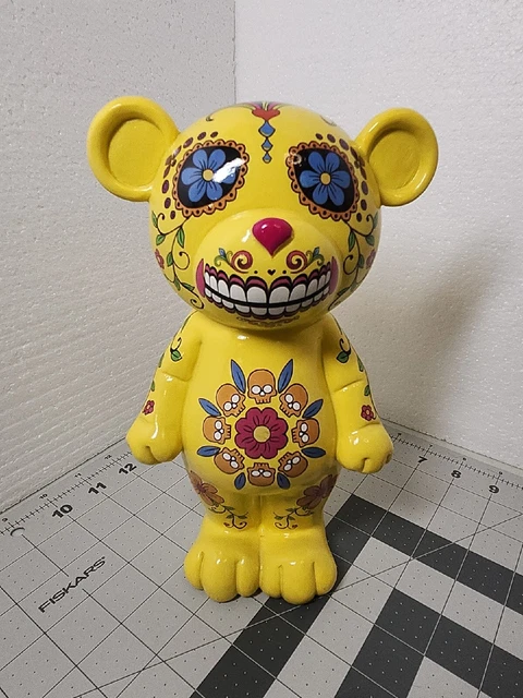 Day of the Dead Yellow Bear Bank Stash Día de Muertos Resin 9"
