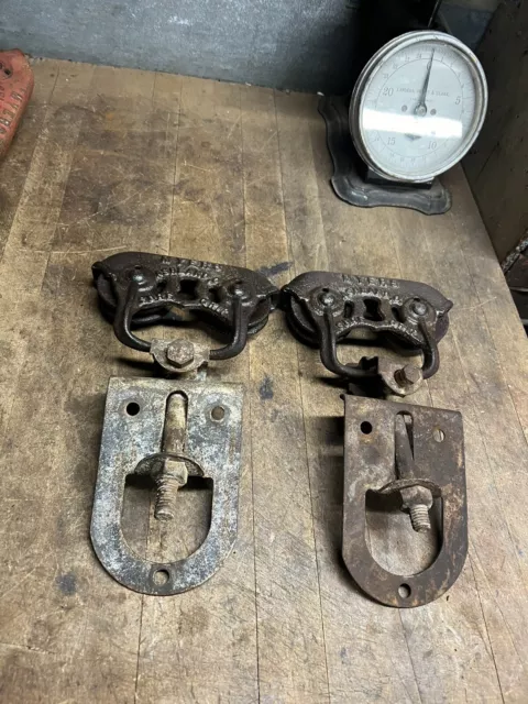 Original Myers Adjustable Sure Grip Stay On Cast Iron Barn Door Rollers Hangers