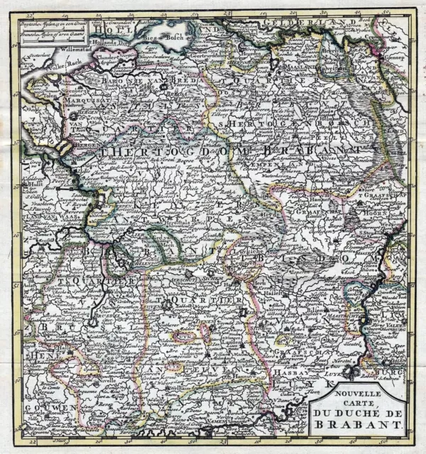 Brabant Belgique Belge Belgique Carte Map Carte De Leth Gravure sur Cuivre 1740