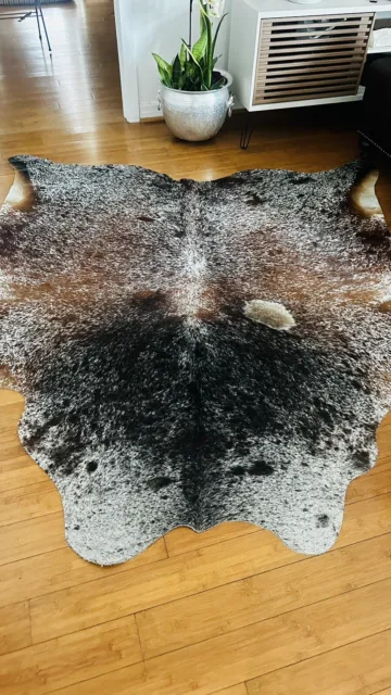 Tricolor Brazilian Cowhide Rug Cow Hide Area Rugs Leather Size LARGE 6’ X 6’