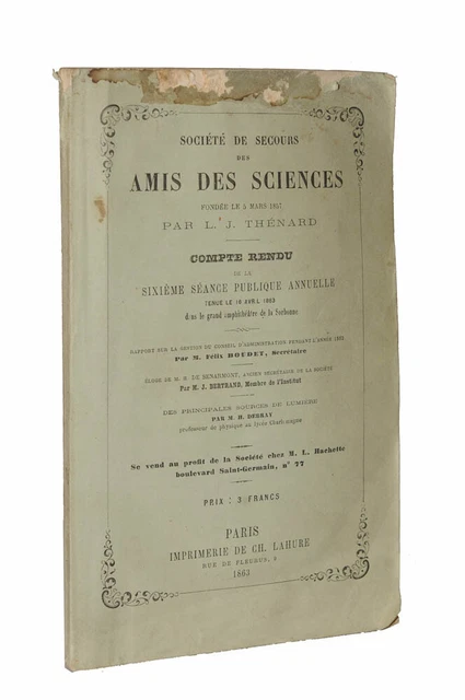 SOCIÉTÉ DE SECOURS des amis des sciences compte rendu de séance, 1863