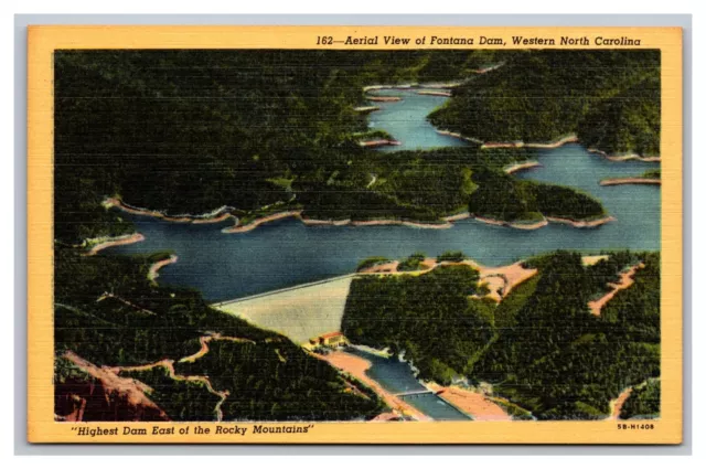 Fontana Dam NC Aerial View Western North Carolina Linen Postcard