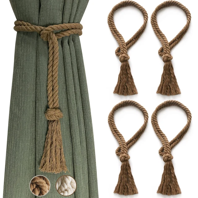 4 Pack Curtain Ties for Drapes, Boho Curtain Tiebacks for Outdoor and Cu...