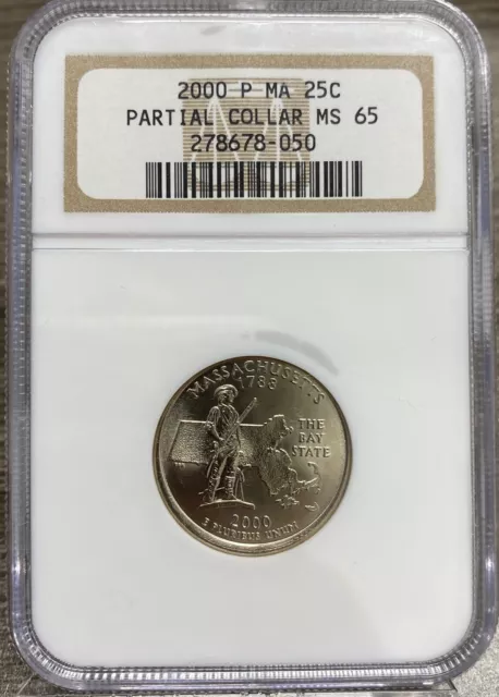 2000 P Massachusetts State Quarter Error Partial Collar NGC MS65