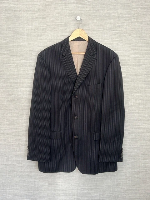 Men’s Hugo Boss Rossellini Movie Jacket Blazer Black Pinstripe Virgin Wool 44 XL