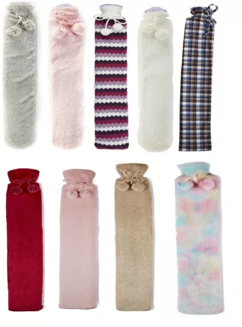 Extra Long Hot Water Bottles Natural Rubber Pack With Removable Covers 72cm / 2L