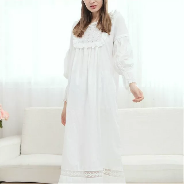 Ladies Girl Lolita Victorian Nightdress Nightwear Vintage Sleepwear Lace Cotton