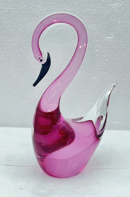 Hand Blown Art Glass Pink Flamingo Figurine Paperweight Sculpture