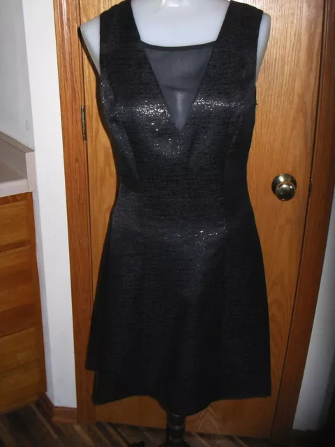 Susana Monaco-Slvs-Blk Shimmery-Jacquard-A-Line-Above Knee Dress-Lined-2-Nwt