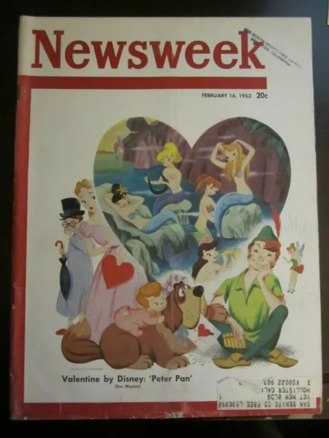NEWSWEEK MAGAZINE FEBRUARY 1953 Valentine by Walt Disney Peter Pan ...