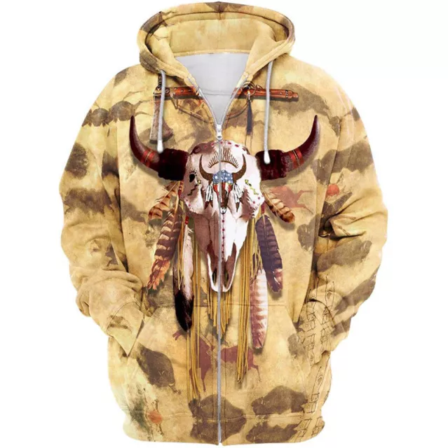 New hot selling cartoon digital buffalo skull casual long sleeved hoodie 3