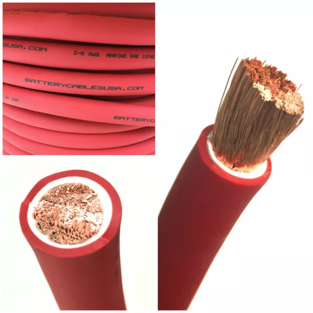 2/0 AWG 00 Gauge Battery Cable Red By the Foot OFC Copper Power Wire Made in USA