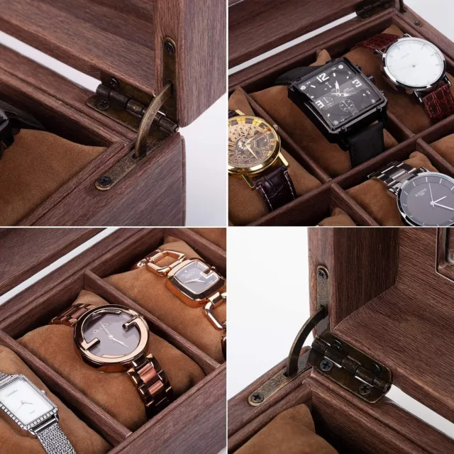 12 slots Wooden Watch Box Jewelry Storage PU Leather Watch Organizer Gift 3