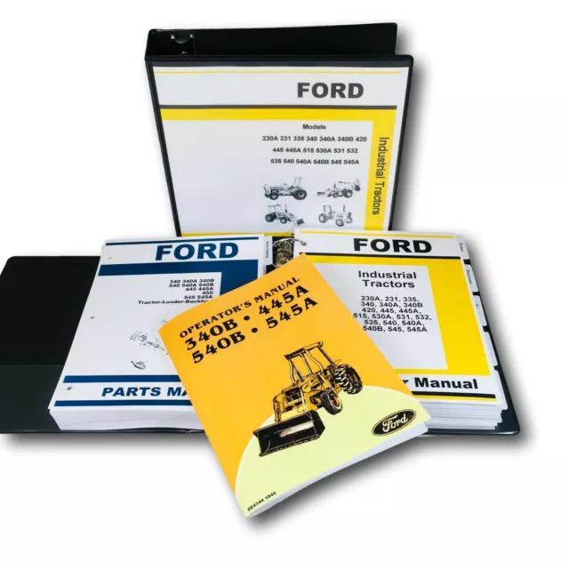 Ford 445A 545A Loader Backhoe Tractor Service Parts Operators Manual Owners Set