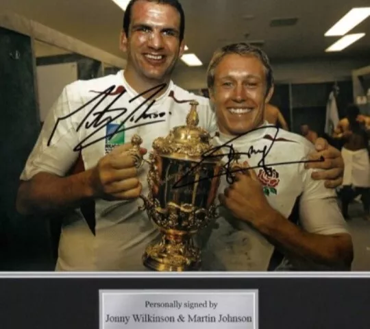 Johnny Wilkinson N Martin Johnson 2003 World Cup Rare Framed Signed Photo 6 X 4